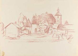 Alfred Wickenburg, Dorfansicht, 1942, Rötel auf Papier, Blattmaße: 23,5 × 32,1 cm, Leihgabe aus ...