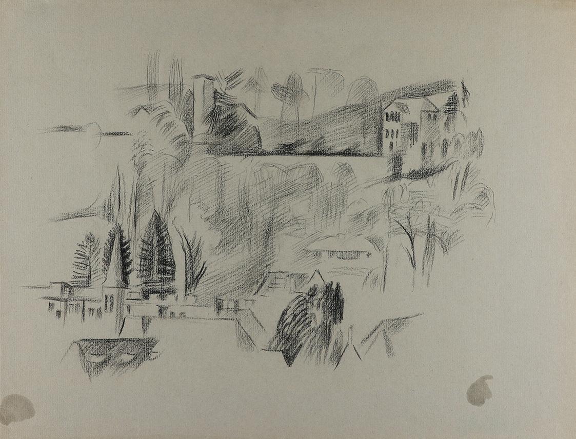 Alfred Wickenburg, Stadtansicht, 1940/1945, Kohle auf Papier, Blattmaße: 25,5 × 32,8 cm, Leihga ...