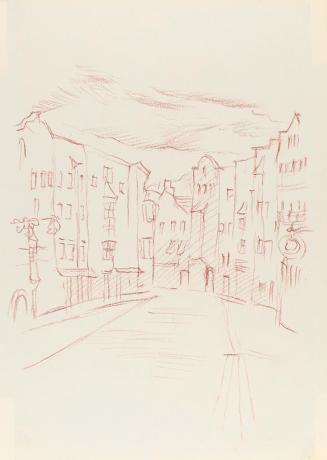 Alfred Wickenburg, Straße in Innsbruck, 1938/1942, Rötel auf Papier, Blattmaße: 32,2 × 23,1 cm, ...