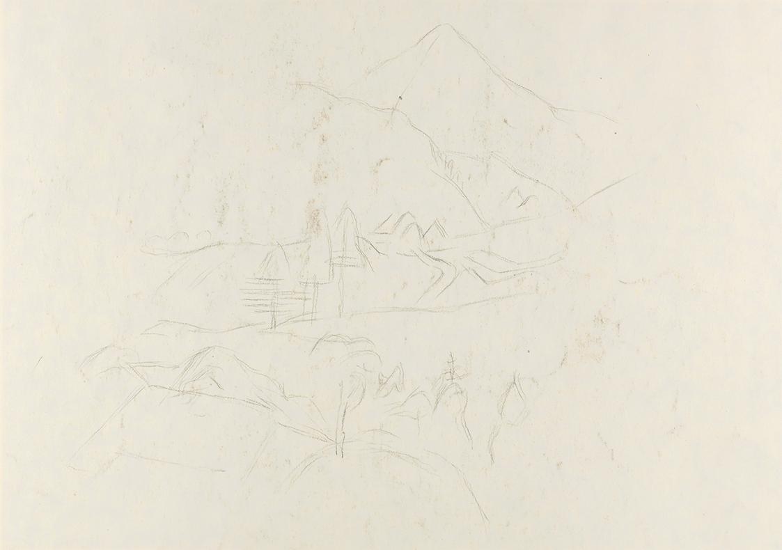 Alfred Wickenburg, Landschaft, 1940/1945, Kohle auf Papier, Blattmaße: 29 × 39,7 cm, Leihgabe a ...