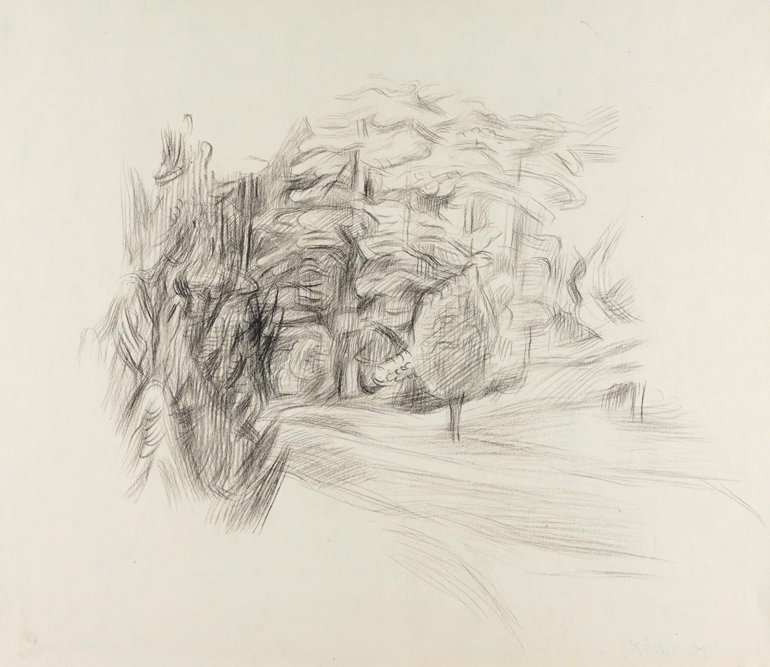 Alfred Wickenburg, Forststraße, 1940/1945, Kohle auf Papier, Blattmaße: 28,7 × 33,4 cm, Leihgab ...