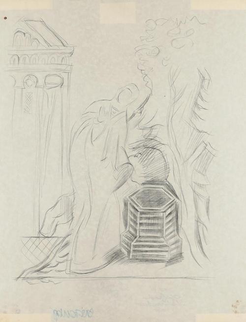 Alfred Wickenburg, Weibliche Figur an einem Becken, 1937, Bleistift auf Papier, Blattmaße: 27,4 ...