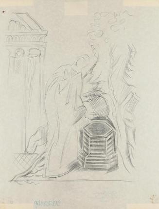 Alfred Wickenburg, Weibliche Figur an einem Becken, 1937, Bleistift auf Papier, Blattmaße: 27,4 ...