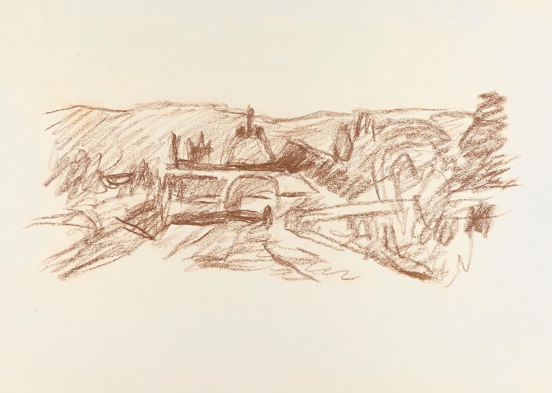 Alfred Wickenburg, Straße mit Bogen, 1920/1923, Braune Kreide auf Papier, Blattmaße: 28,4 × 39, ...