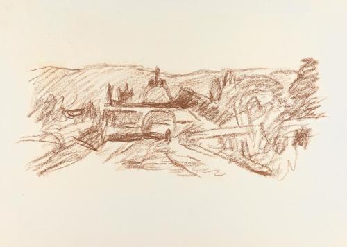 Alfred Wickenburg, Straße mit Bogen, 1920/1923, Braune Kreide auf Papier, Blattmaße: 28,4 × 39, ...