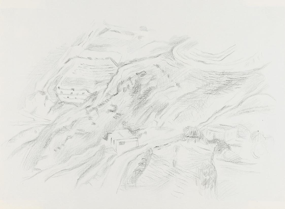 Alfred Wickenburg, Berglandschaft, 1940/1945, Schwarze Kreide auf Papier, Blattmaße: 22,7 × 30, ...