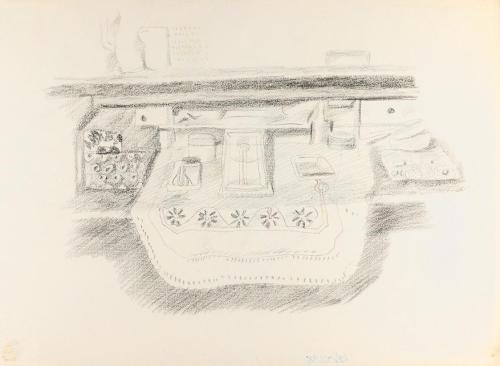 Alfred Wickenburg, Gegenstände auf einem Tisch, 1940/1945, Kohle auf Papier, Blattmaße: 32,2 ×  ...