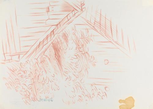 Alfred Wickenburg, Dächer, 1938/1942, Rötel auf Papier, Blattmaße: 41,9 × 29,7 cm, Leihgabe aus ...