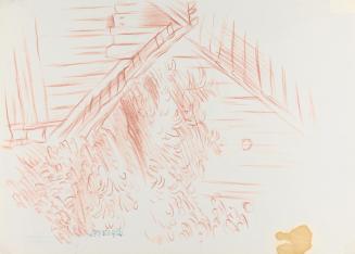 Alfred Wickenburg, Dächer, 1938/1942, Rötel auf Papier, Blattmaße: 41,9 × 29,7 cm, Leihgabe aus ...