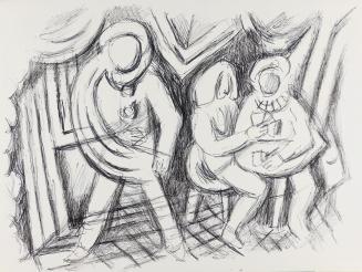 Alfred Wickenburg, Drei Personen in einem Raum, um 1970, Schwarzer Filzstift auf Papier, Blattm ...