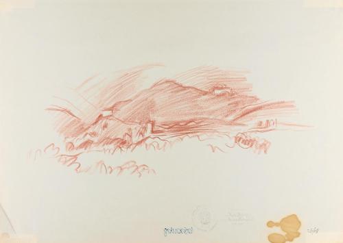 Alfred Wickenburg, Landschaft, 1935/1940, Rötel auf Papier, Blattmaße: 29,9 × 41,9 cm, Leihgabe ...