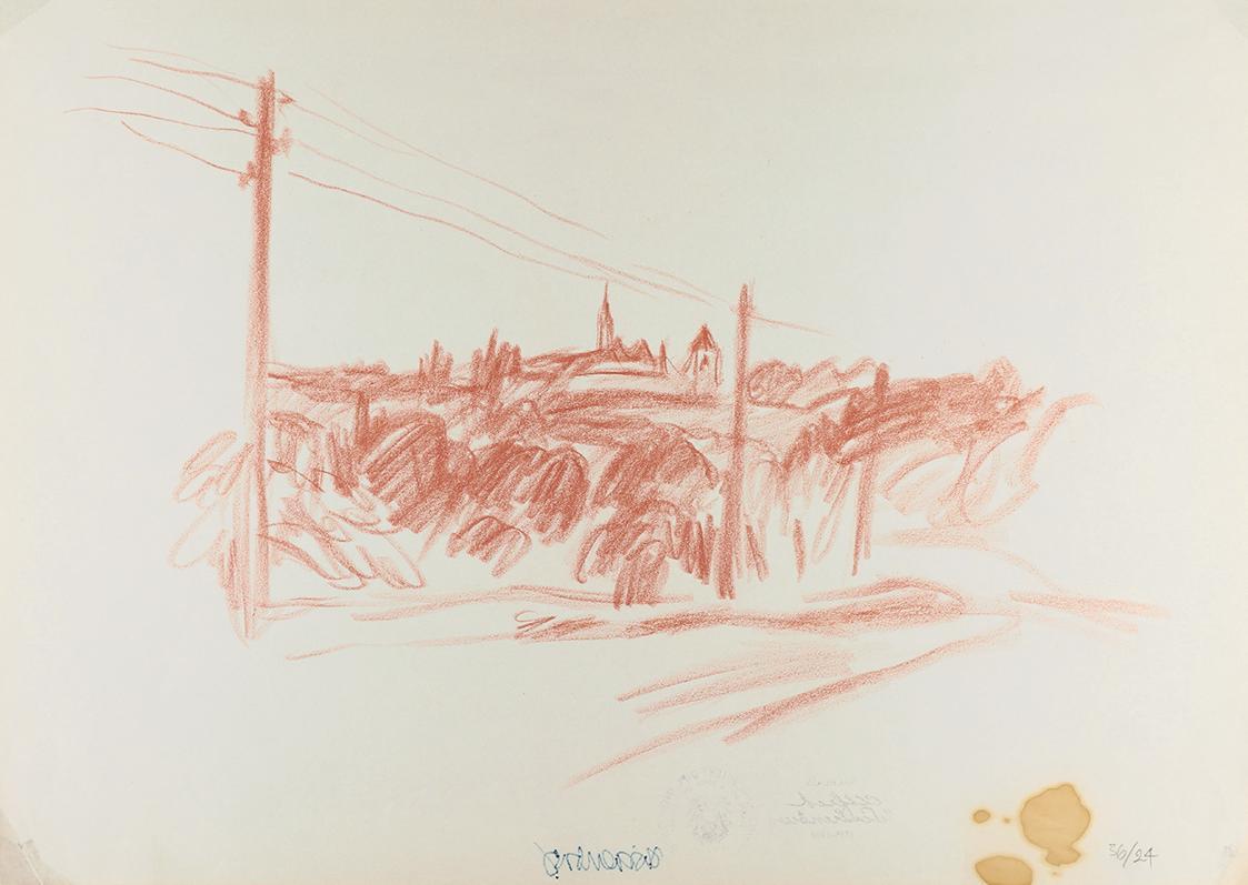 Alfred Wickenburg, Straße, 1935/1940, Rötel auf Papier, Blattmaße: 30 × 41,7 cm, Leihgabe aus P ...