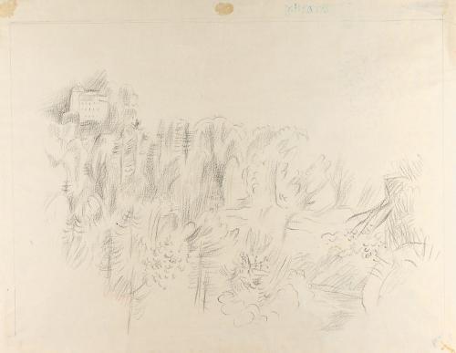 Alfred Wickenburg, Landschaft mit Burg, 1940/1945, Kohle auf Papier, Blattmaße: 33,5 × 43,8 cm, ...