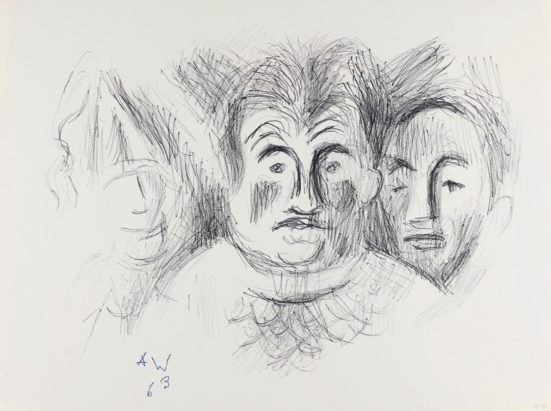 Alfred Wickenburg, Köpfe, 1963, Schwarzer Filzstift auf Papier, Blattmaße: 30,1 × 40,2 cm, Leih ...