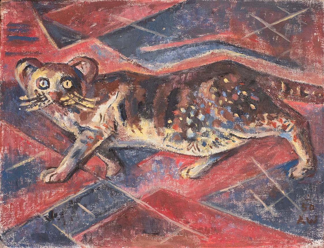 Alfred Wickenburg, Katze, 1950, Öl auf Leinwand, 51 × 66 cm, Privatbesitz, Graz