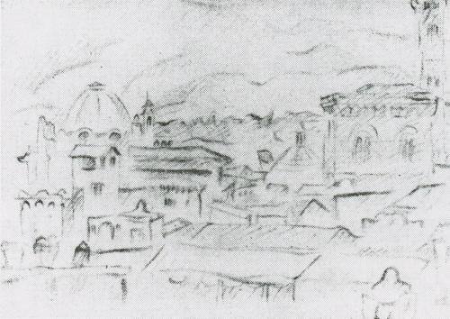 Alfred Wickenburg, Ansicht von Florenz, 1922/1923, Bleistift auf Papier, 23,9 × 31,3 cm, Verble ...
