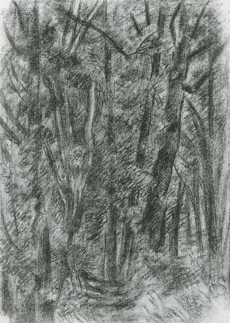 Alfred Wickenburg, Wald, 1938, Rötel auf Papier, 62 × 48 cm, Verbleib unbekannt