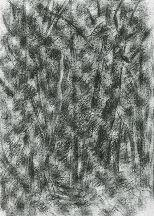 Alfred Wickenburg, Wald, 1938, Rötel auf Papier, 62 × 48 cm, Verbleib unbekannt