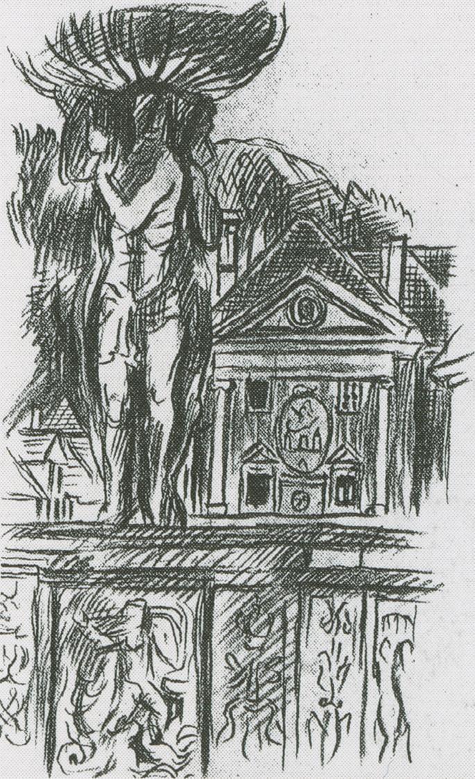 Alfred Wickenburg, Schloss Gösting bei Graz, 1938, Rötel auf Papier, Verbleib unbekannt