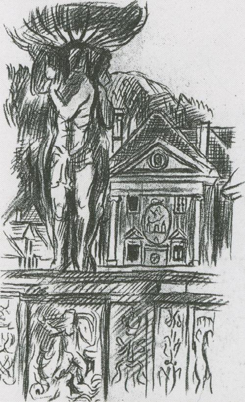 Alfred Wickenburg, Schloss Gösting bei Graz, 1938, Rötel auf Papier, Verbleib unbekannt