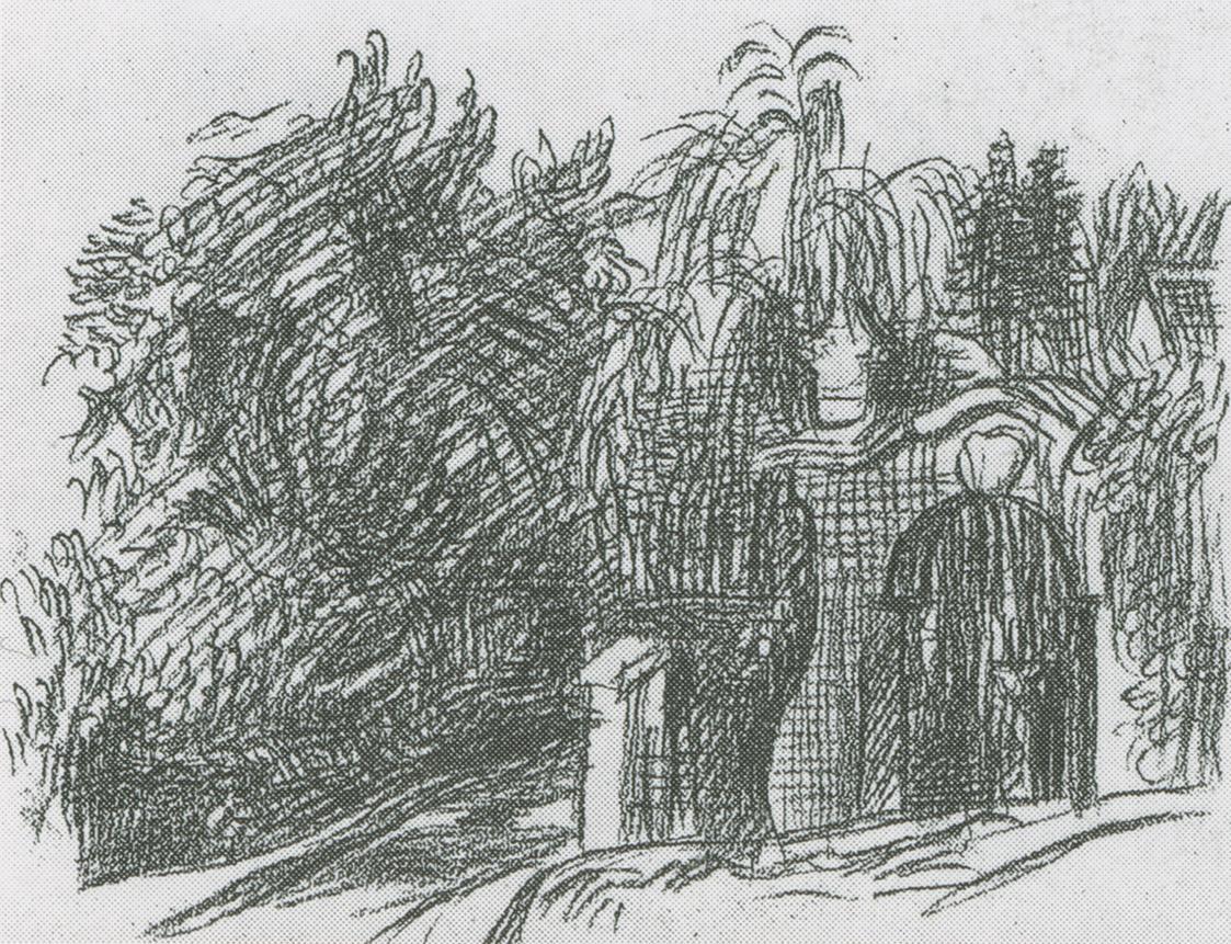 Alfred Wickenburg, Tor des Luschin-Schlössls am Rosenberg in Graz, um 1940, Kreide auf Papier,  ...