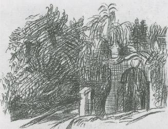 Alfred Wickenburg, Tor des Luschin-Schlössls am Rosenberg in Graz, um 1940, Kreide auf Papier,  ...