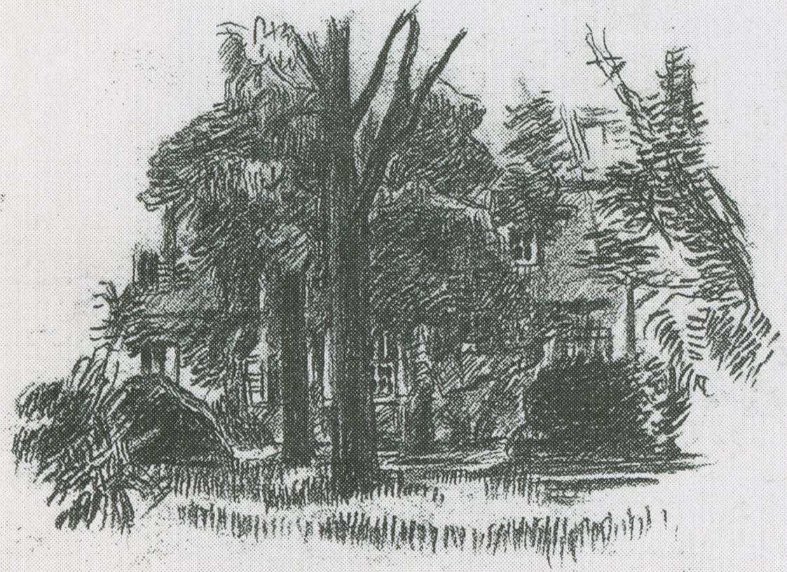 Alfred Wickenburg, Haus im Park, 1941, Kreide auf Papier, Verbleib unbekannt