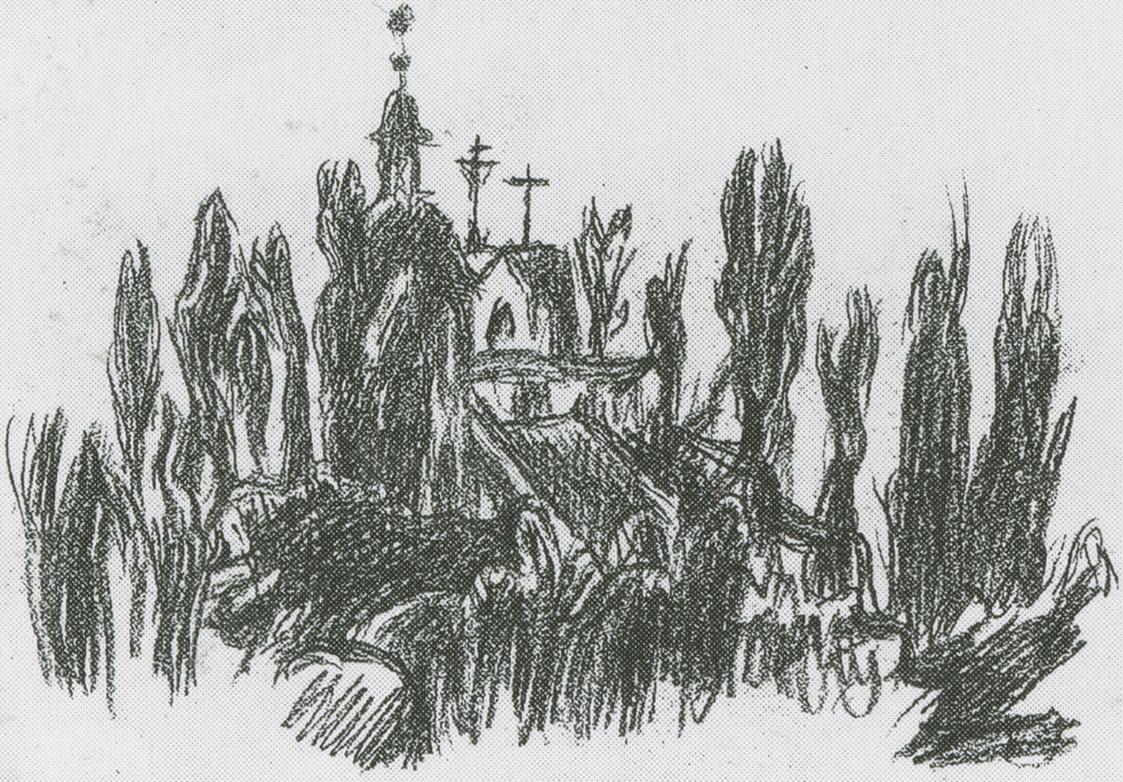 Alfred Wickenburg, Der Kalvarienberg in Graz, um 1942, Kreide auf Papier, Verbleib unbekannt