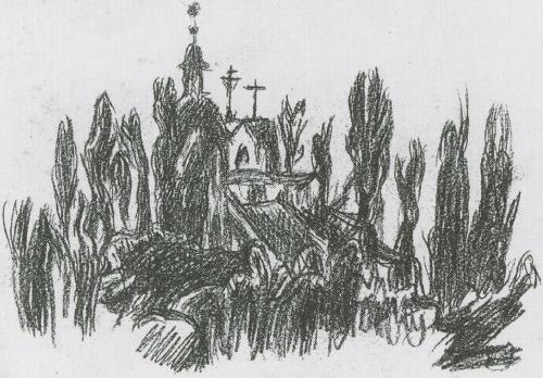 Alfred Wickenburg, Der Kalvarienberg in Graz, um 1942, Kreide auf Papier, Verbleib unbekannt