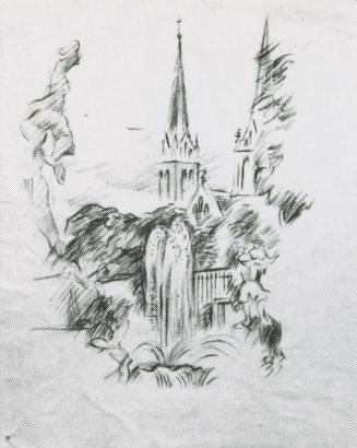 Alfred Wickenburg, Blick durch den Mirabellengarten auf einen Turm der Andräkirche, um 1942, Rö ...