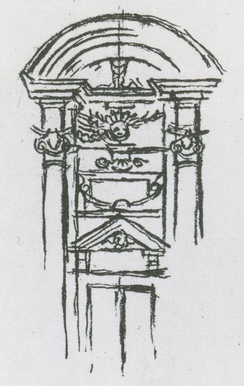 Alfred Wickenburg, Archtekturdetail, um 1943, Kreide auf Papier, Verbleib unbekannt