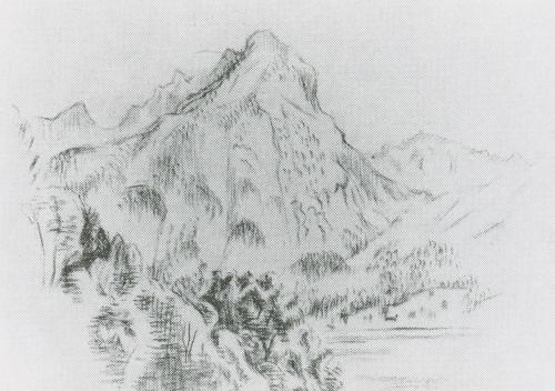 Alfred Wickenburg, Berg, 1940/1945, Rötel auf Papier, Blattmaße: 25,2 × 35,7 cm, Verbleib unbek ...