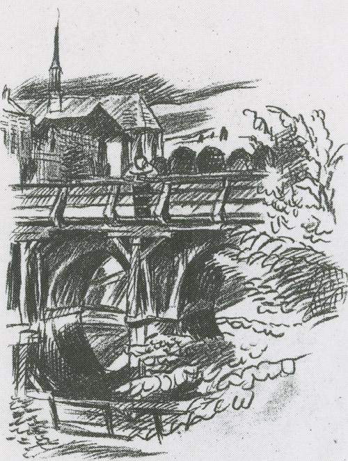 Alfred Wickenburg, Brücke, 1944, Kreide auf Papier, Verbleib unbekannt