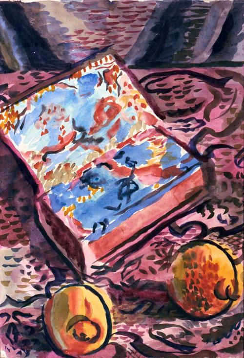 Alfred Wickenburg, Stillleben mit Buch und Zitronen, 1930/1931, Aquarell auf Papier, Lichte Maß ...