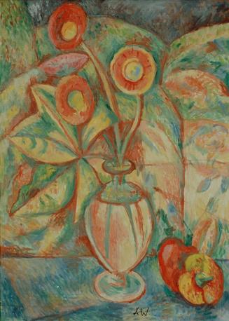 Alfred Wickenburg, Blumenstillleben mit Paprika II, um 1960, Öl auf Leinwand, 69 × 52 cm, Verbl ...