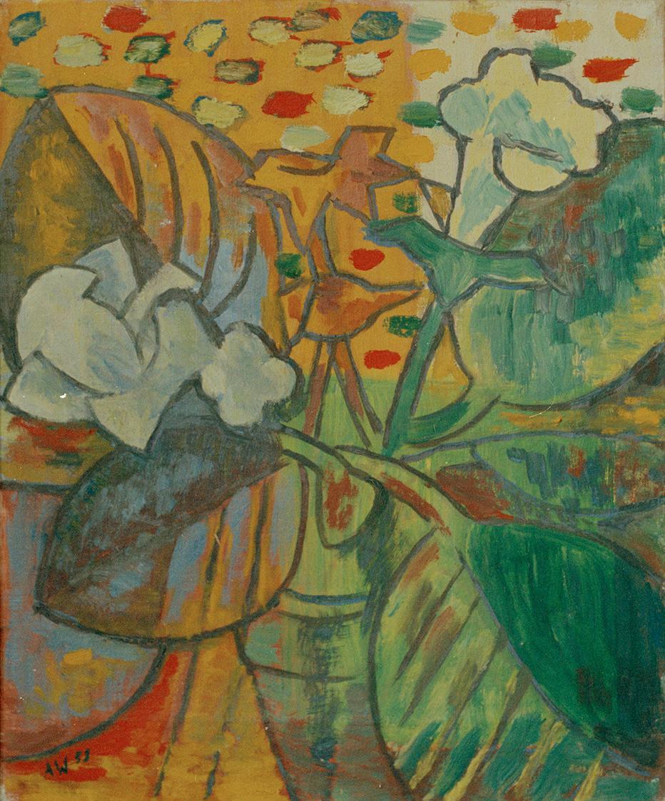 Alfred Wickenburg, Blumenstock, 1958, Öl auf Leinwand, Verbleib unbekannt