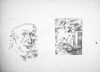 Alfred Wickenburg, Studie eines Männerkopfes und einer Tischgesellschaft, um 1950, Technik unbe ...