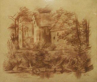 Alfred Wickenburg, Ansicht eines Schlosses, 1942, Rötel auf Papier, 26,6 × 29,7 cm, Verbleib un ...