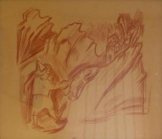 Alfred Wickenburg, Mann auf dem Weg zu einer Burg, 1943, Rötel auf Papier, Blattmaße: 39 × 49 c ...