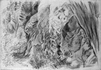 Alfred Wickenburg, Fels in Landschaft, 1943, Rötel auf Papier, Blattmaße: 43,6 × 63,1 cm, Verbl ...