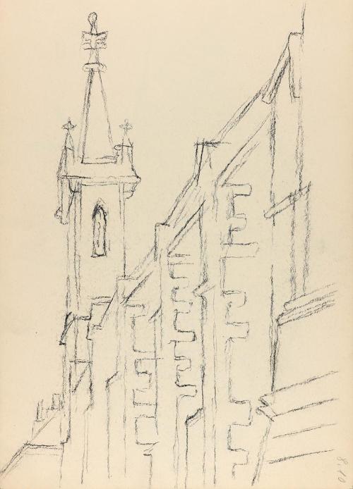 Alfred Wickenburg, Augustinerkircher, um 1955, Kohle auf Papier, Blattmaße: 29,5 × 21 cm, Priva ...