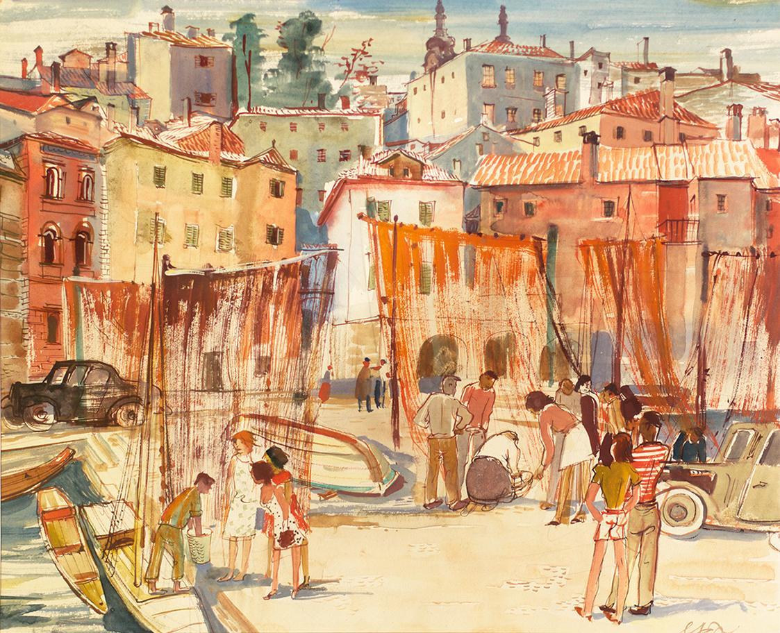 Otto Rudolf Schatz, Adria Hafen, Aquarell auf Papier, 35 × 42 cm, Privatbesitz