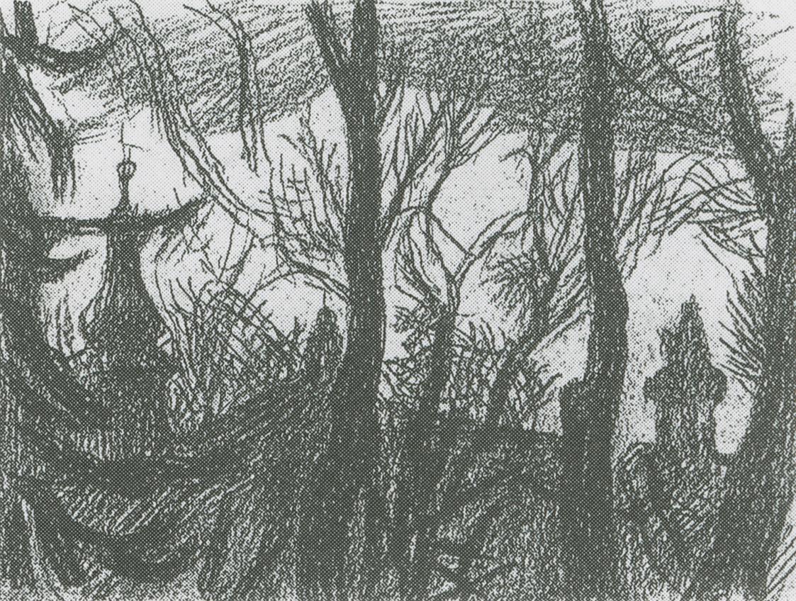 Blick durch Stadtparkbäume auf den Uhrenturm des Grazer Schlossberges