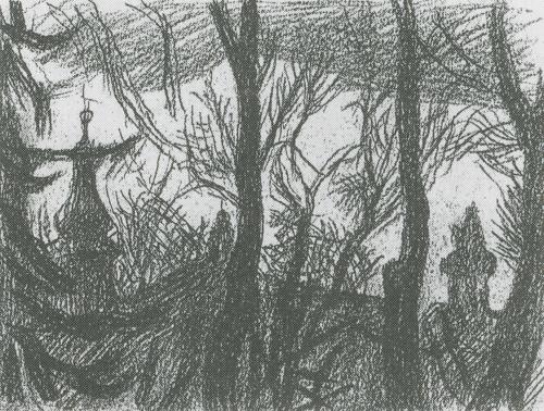 Blick durch Stadtparkbäume auf den Uhrenturm des Grazer Schlossberges