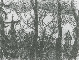 Blick durch Stadtparkbäume auf den Uhrenturm des Grazer Schlossberges