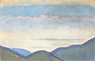 Koloman Moser, Blick auf die Rax von der Villa Mautner v. Markhof im Nebel, um 1913, Öl auf Kar ...