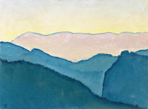 Koloman Moser, Blick auf die Rax von der Villa Mautner v. Markhof in blauer Dämmerung, 1913, Öl ...