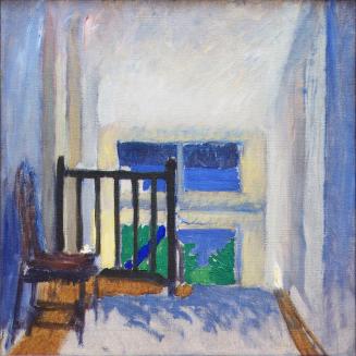 Koloman Moser, Stiegenhaus, um 1910, Öl auf Leinwand, 50 x 50 cm, Privatbesitz, Österreich