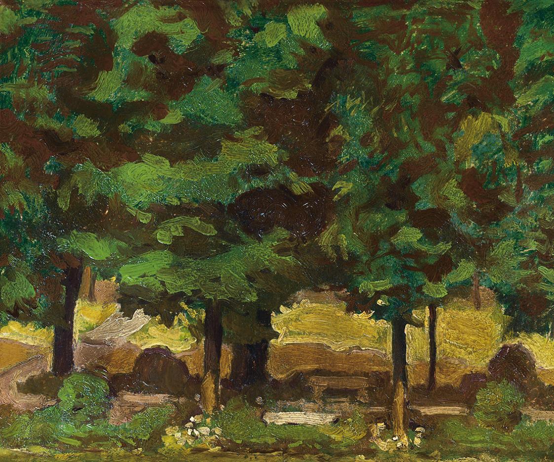 Koloman Moser, Allee, um 1914, Öl auf Karton, 27,9 × 33,5 cm, Privatsammlung, Bad Vöslau