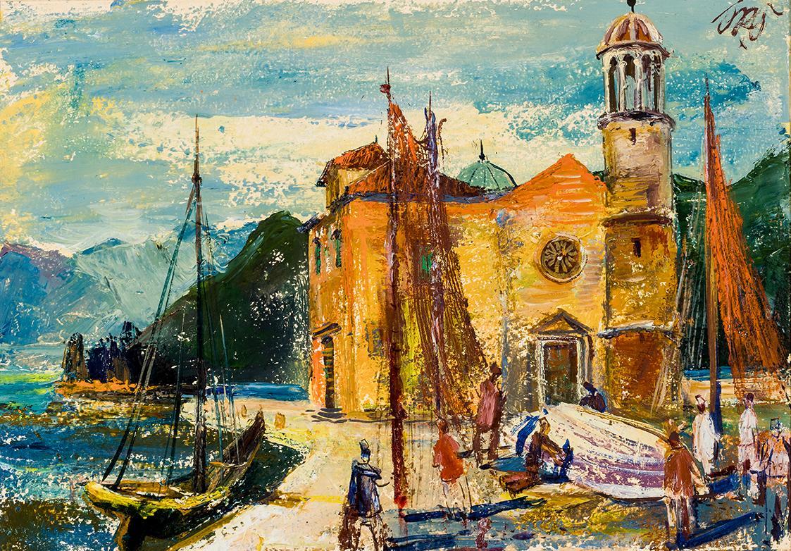 Otto Rudolf Schatz, Am Gardasee, um 1956, Öl auf Leinwand, 30 × 42 cm, Landessammlungen Niederö ...